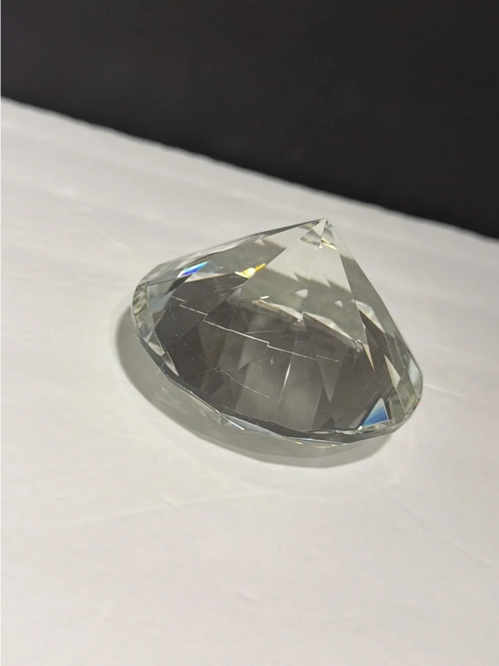 Diamond crystal clear glass paperweight, photography lens